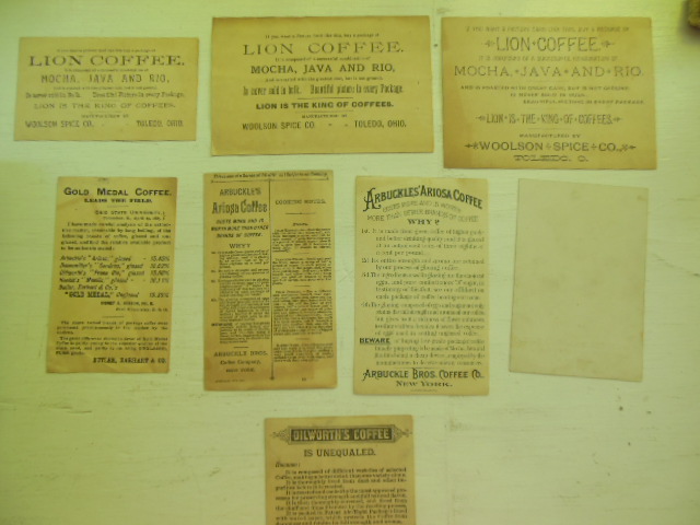 Image for Eight Coffee Trade Cards (Lion, Arbuckle, Gold Medal, Dilworth's)