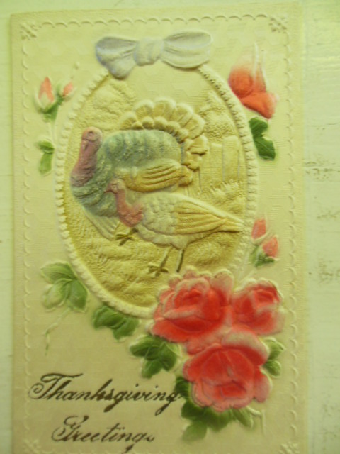 Image for Embossed German Thanksgiving Postcard -- Turkey & Flowers