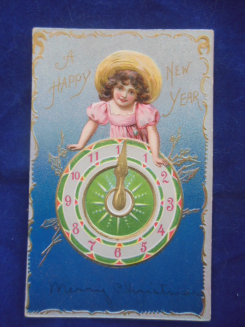Image for A Happy New Year Girl with Clock Postcard 1906-08 Raphael Tucks & Sons