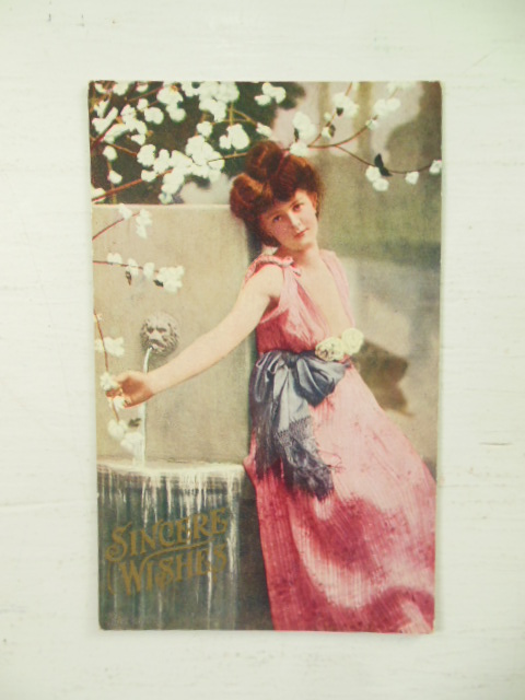 Image for Postcard Sincere Wishes Fountain, Flowers, Pretty Girl