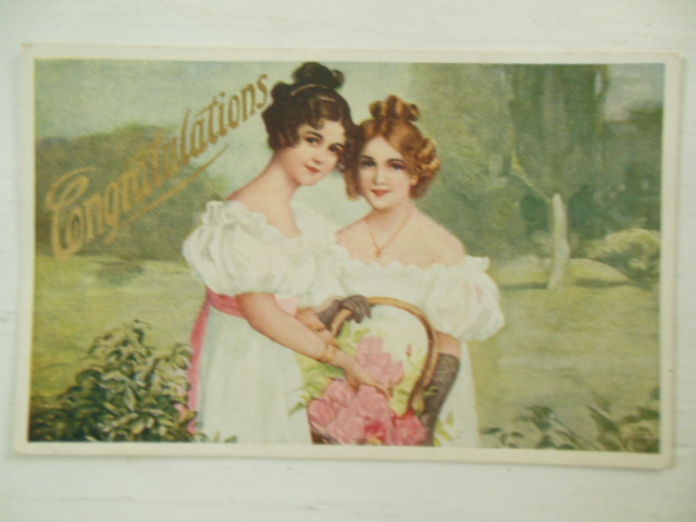 Image for Congratulations Postcard Regency Girls with Flower Basket