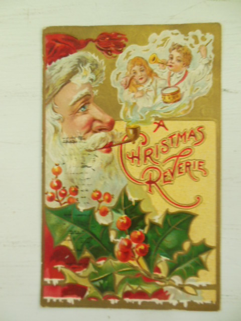Image for Christmas Postcard A Christmas Reverie Santa with Pipe and Smoke 1908
