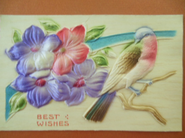 Image for German Best Wishes Postcard Bird and Flowers