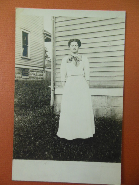Image for Real Photo Postcard Young Woman in Backyard early 1900's