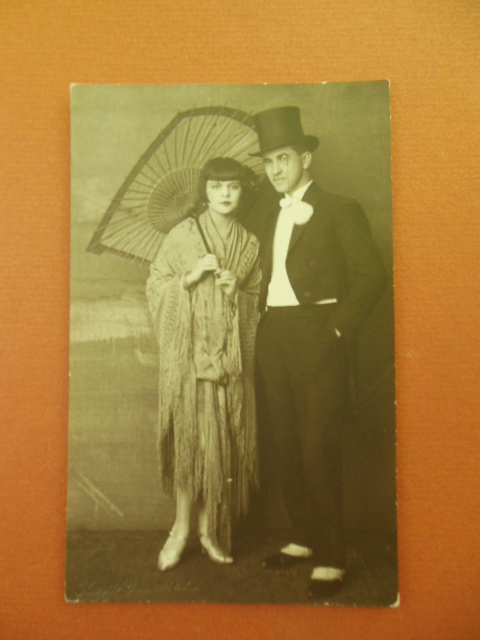 Image for Real Photo Postcard Dressed up Couple Flapper with parasol, Tuxedo