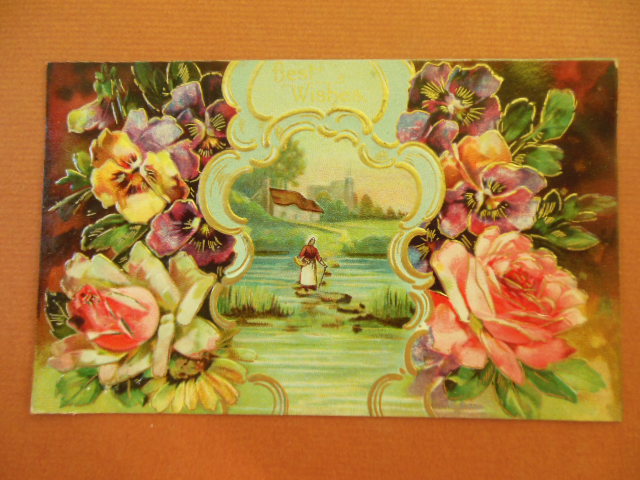 Image for Best Wishes Postcard Floral with Water Scene