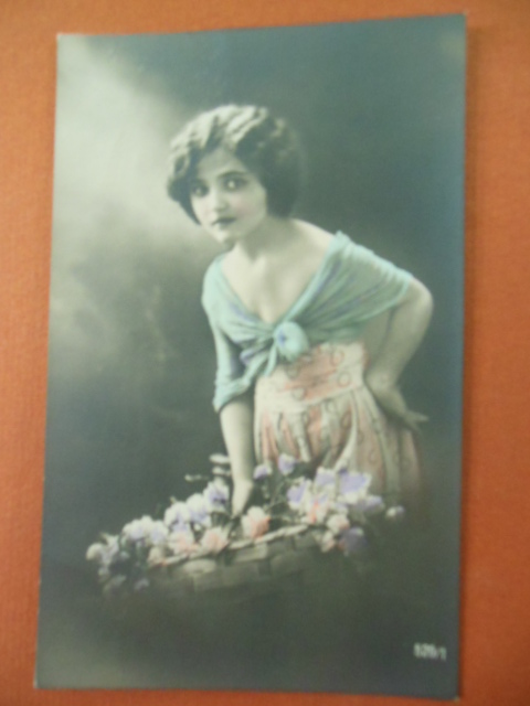 Image for Hand-tinted Postcard Young Girl with Flower Basket Numbered 529/1