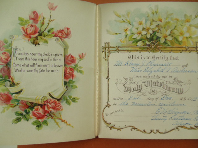 Image for Marriage Certificate Booklet Henry J. Burnett Elizabeth Anderson Akron, Ohio 1913
