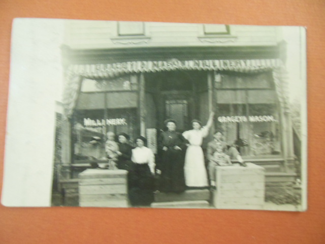 Image for Gragey and Mason Millinery Real Photo Postcard Storefront Women & Children