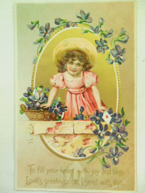 Image for To Fill your Heart With Joy and Bliss Postcard Little girl with Violets (Floral Missives -- Tuck)