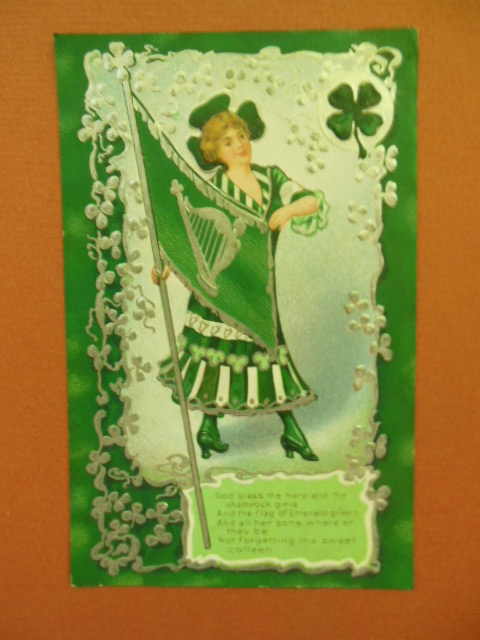 Image for God Bless the Harp and the  Shamrock, Girls St. Patrick's Day postcard