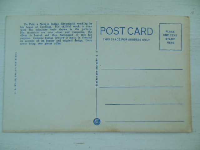 Image for Navajo Indian Silversmith Plying His Trade Color Postcard