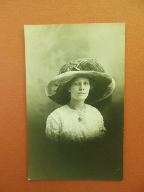 Image for Real Photo Postcard Woman Big Hat and Locket, Newark, Ohio