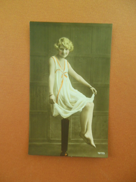 Image for Tinted Photo Postcard Young Girl Bobbed Hair Sitting on Pedestal