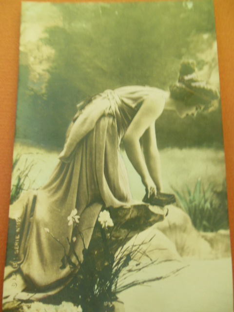 Image for French Tinted Postcard Beautiful Woman in Garden