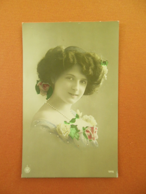 Image for Tinted Postcard Woman With Roses in Her Hair 1913