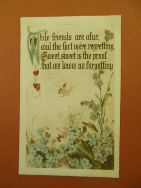 Image for While Friends Are Afar Postcard Flowers and Butterfly