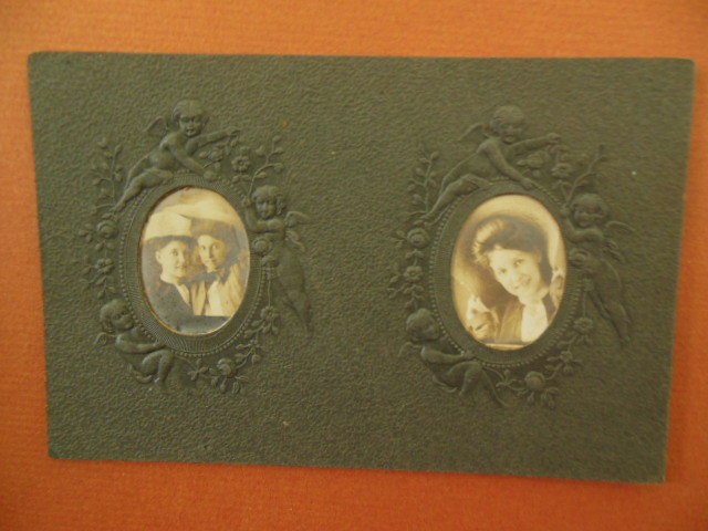 Image for Two Small Portraits Teenagers on Embossed Black Card (early 1900's)