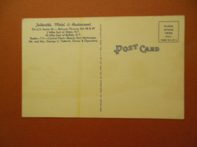 Image for Linen Postcard Folkerth's Motel & Restaurant New York State