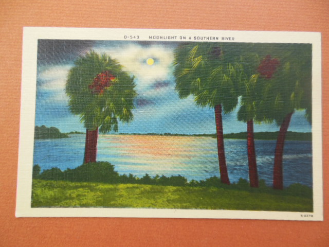 Image for Linen Postcard Moonlight on a Southern River (D-543)