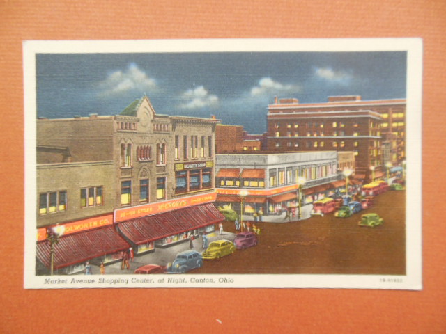 Image for Postcard Market Avenue Shopping Center at Night Canton, Ohio