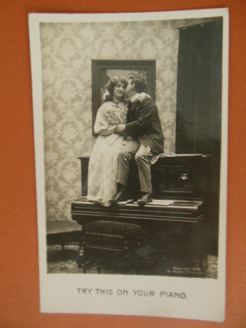 Image for Try This On Your Piano Couple Kissing on Top of Upright Piano 1907