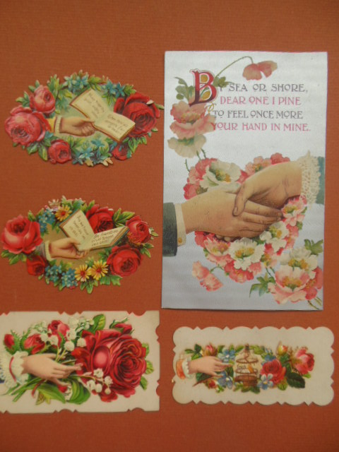 Image for Vintage Postcard, Calling Cards, Victorian die-cuts Hands and Flowers