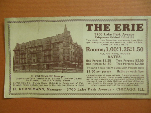 Image for Trade Card The Erie Hotel Chicago