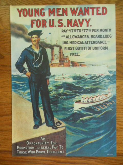 Image for Young Men Wanted for U.S. Navy Repro Poster RAD 73713 (Circa 1909)