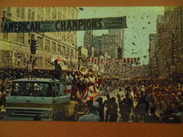 Image for Color Postcard All-American Chevrolet Soap Box Derby Parade Confetti (1960's Akron, Ohio)