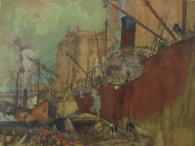 Image for Shipping Scene Frank Brangwyn Watercolor Print (1920's)