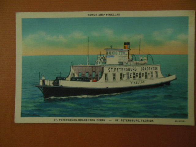 Image for St. Petersburg-Bradenton Ferry; Motor Ship Pinellas Postcard (Florida 1930's)