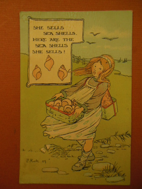 Image for Postcard She Sells, Sea Shells SIGNED by Artist L.E. Hick 1907