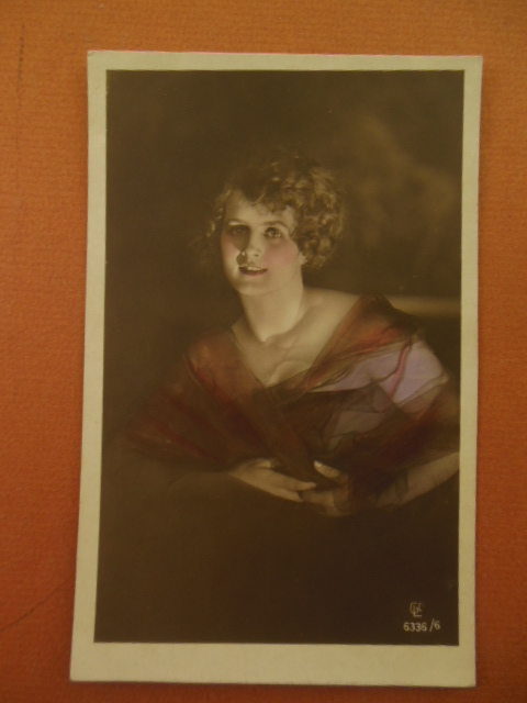 Image for Real Photo Tinted Postcard Blond German Woman in Evening Dress (6336/6) 1920