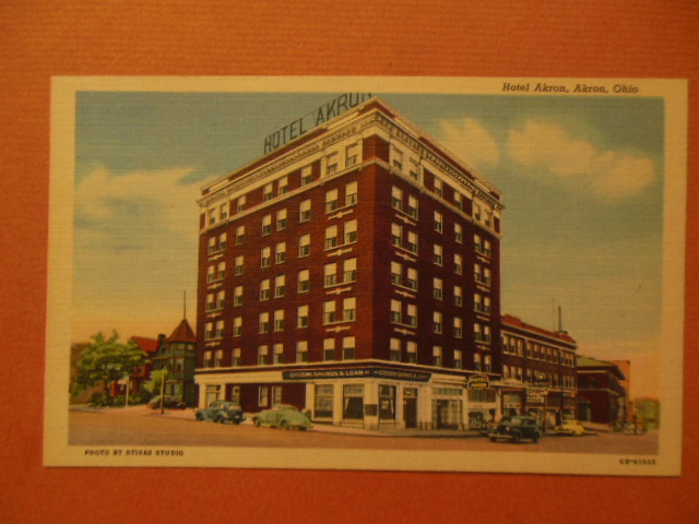 Image for Hotel Akron Citizens Savings & Loan Linen Postcard (1940's)