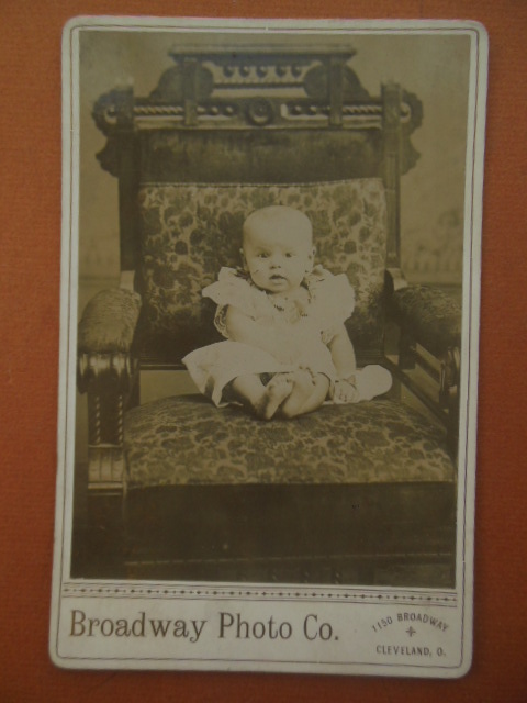 Image for Cabinet Card Baby in Antique Chair Broadway Photo Co. Cleveland, Ohio