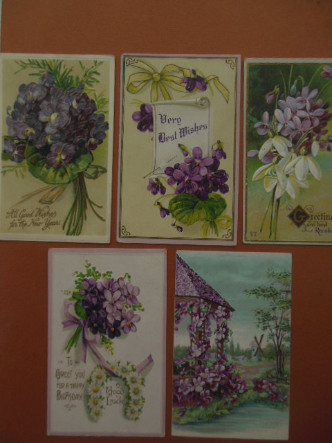 Image for Vintage Postcards Violets (5) Early 1900's