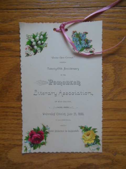 Image for Invitation 25th Anniversary Pomorean Literary Society Scio College (Ohio 1893)