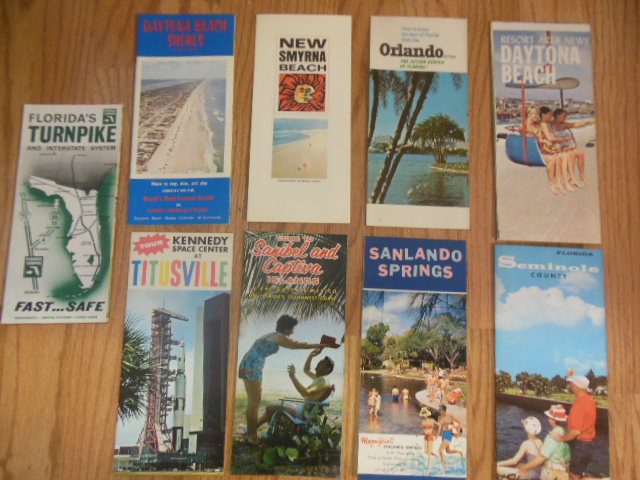 Image for Nine Florida Brochures Titusville, Sanibel and Captiva, Sanlando Springs, Seminole County, Daytona Beach Shores, New Smyrna Beach, Orlando, Daytona Beach, Florida Turnpike (1960's)
