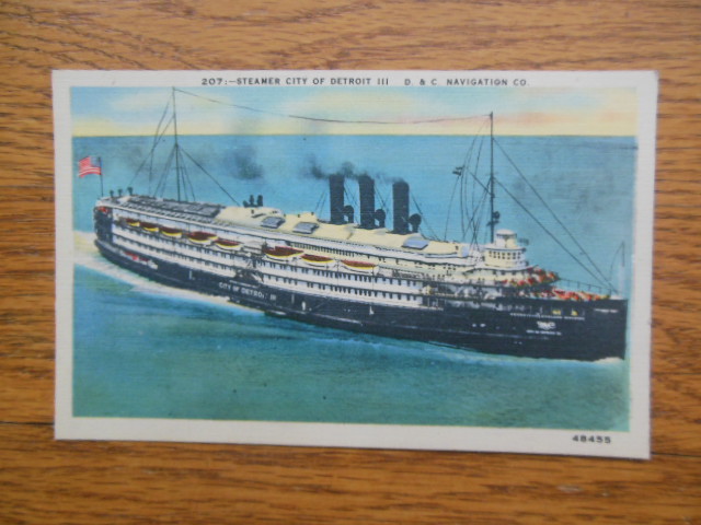 Image for Linen Postcard City of Detroit III Steamer