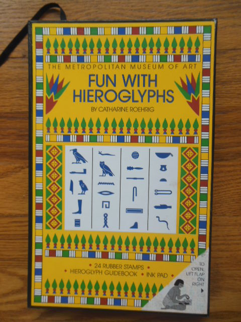 Image for Fun with Hieroglyphs Book, 24 Rubber Stamps, Stamp Pad, Alphabet Chart (1990 Like New)