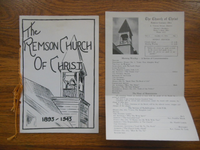 Image for The Remson Church of Christ 1893-1943 With Church Program (1942 Remson Corners, Ohio)