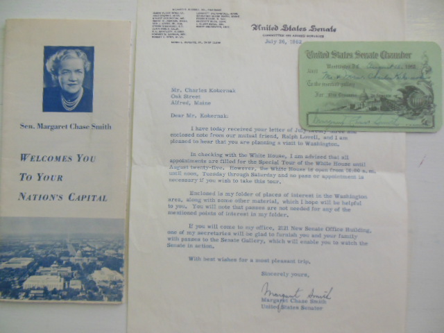 Image for Senator Margaret Chase Smith Ephemera 1962 (SIGNED)