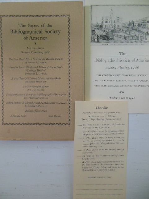 Image for Papers of the Bibliographical Society of America, 1966 Moving the Library Company. Shirley Jackson Chronology)