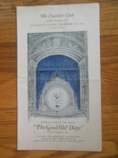Image for Excelsior Club Cleveland New Year's Eve 1927 Musical Program "The Good Old Days"