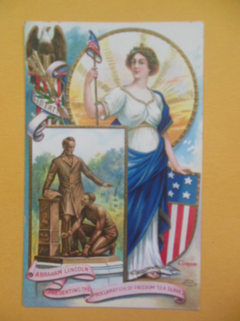 Image for Postcard Abraham Lincoln Presenting Proclamation of Freedom to A Slave (1912 C. Chapman)
