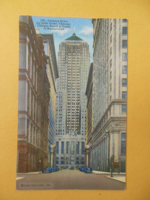 Image for Postcard Looking Down La Salle Street Chicago Board of Trade In Background (1942)