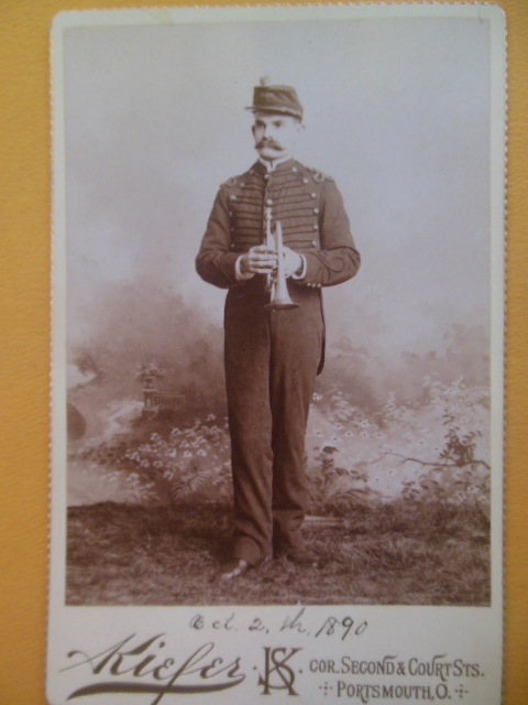 Image for Cabinet Card Musician With Horn (Portsmouth, Ohio 1890)