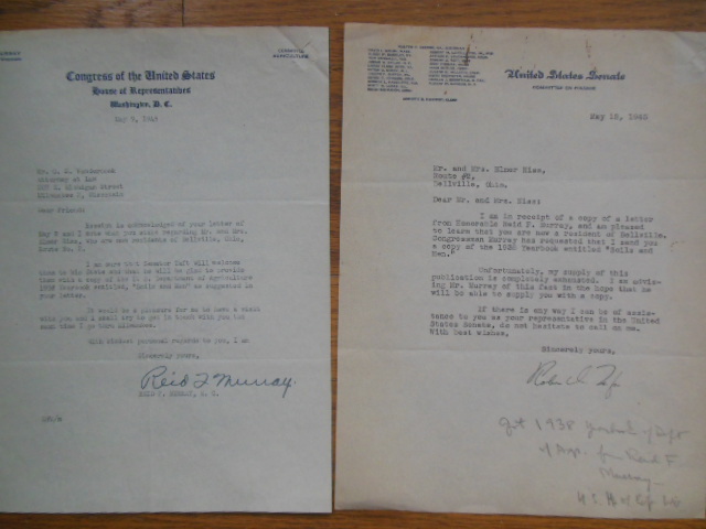 Image for Letters SIGNED Senator Robert A. Taft, OH; Congressman Reid F. Murray, WI (1945)