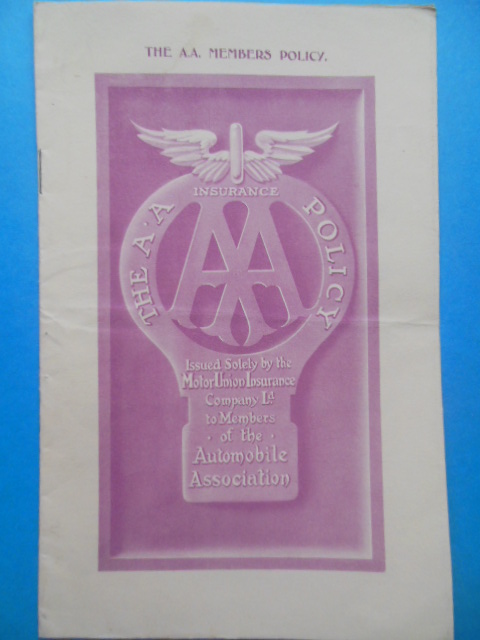 Image for Automobile Association Insurance Policy 1930 (Motor Union Insurance Co. London)